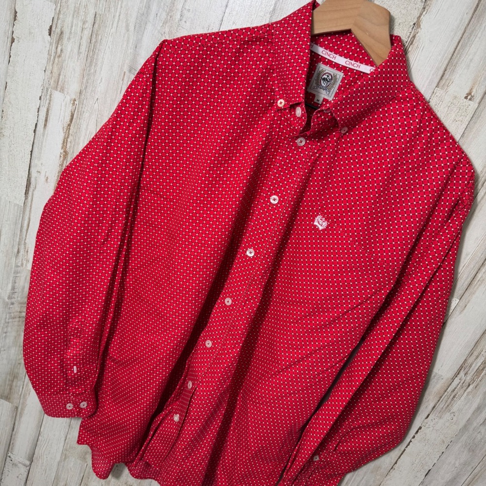 Cinch Polka Dot Retro Button Down Long Sleeve Shirt Mens‎ Medium